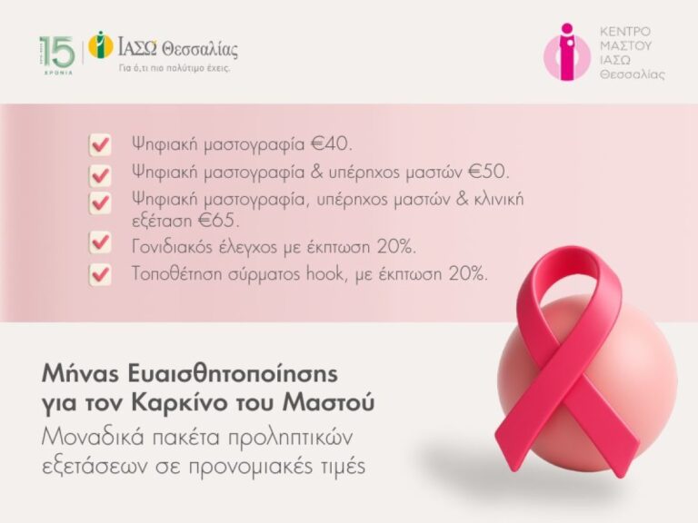 Κέντρο Μαστού ΙΑΣΩ Θεσσαλίας: Προνομιακά πακέτα εξετάσεων – Η πρόληψη είναι η δύναμη κάθε γυναίκας